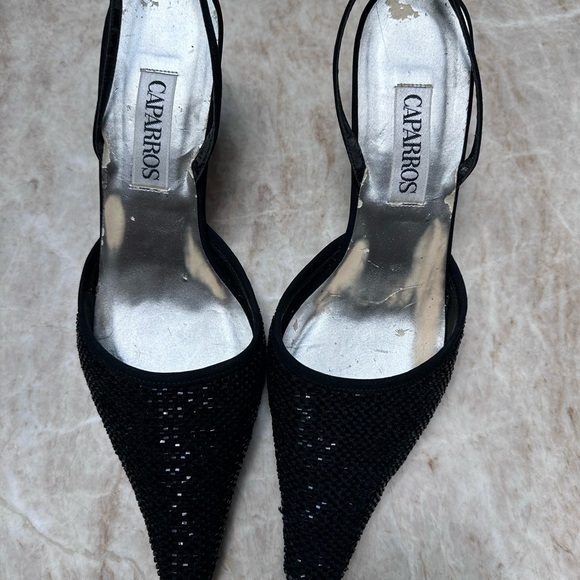 Vintage? CAPARROS beaded Black Size 9B slingbacks. - Picture 8 of 9